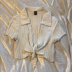 SHEIN Cream Ribbed Crop Top with Notched Collar
